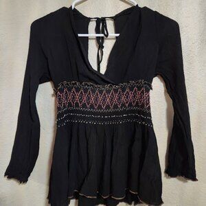 Anthropologie Soieblu black embellished blouse top